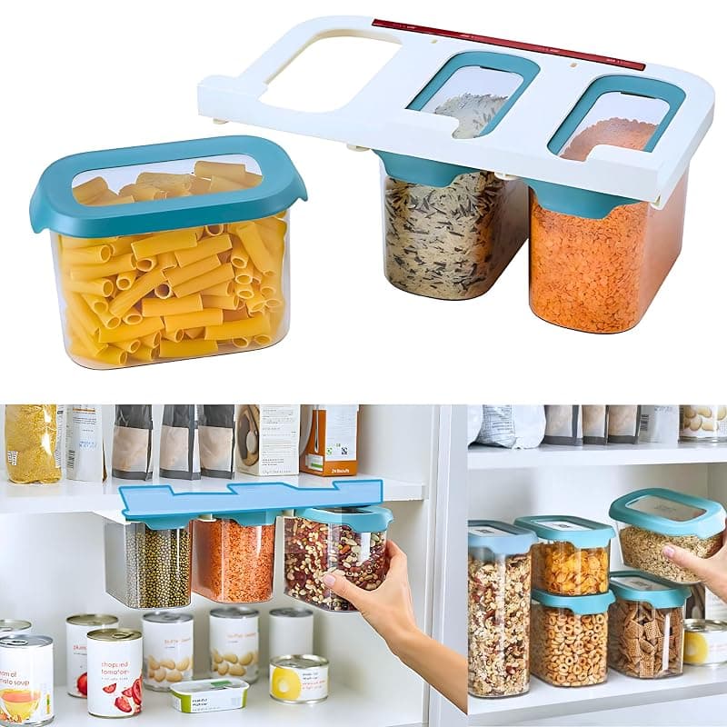 HomeEssentials Hanging Storage Containers for Kitchen - Drawer Base Airtight Plastic Containers for Pulses Storage/Space Saving Under Shelf Design, 900ml (1 Set of 3 Pcs), Transparent