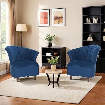 Peachtree Butterfly 1 Seater Chair for Living Room, Mango Wooden Frame & Sheesham Wood Leg | Velvet Fabric Chair for Dining Room Single Seater Chair | No Armstyle | 1 Year Warrranty (Set of 2, Blue)