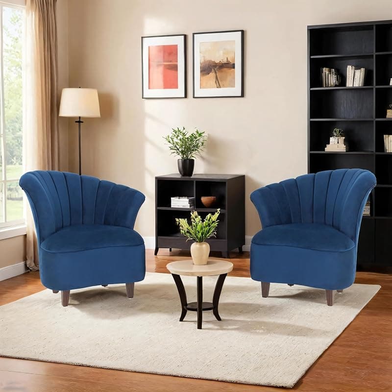 Peachtree Butterfly 1 Seater Chair for Living Room, Mango Wooden Frame & Sheesham Wood Leg | Velvet Fabric Chair for Dining Room Single Seater Chair | No Armstyle | 1 Year Warrranty (Set of 2, Blue)