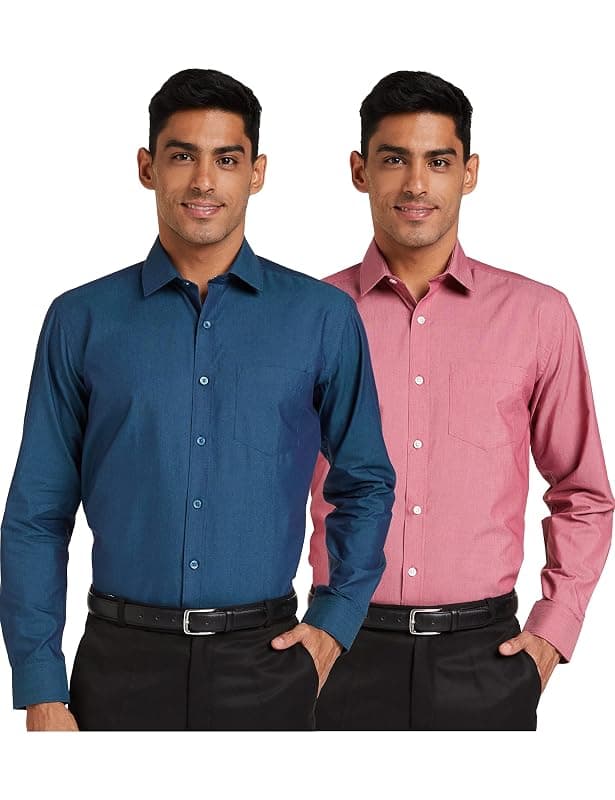 Amazon Brand - Symbol Men's Solid Cotton Formal Shirt | Casual | Plain | Full Sleeve | Combo Pack of 2-Regular Fit (Available in Plus Sizes)