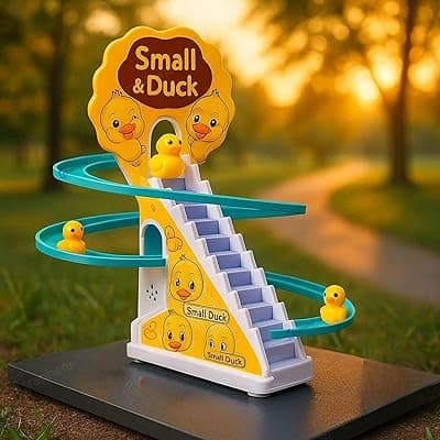 Graphene Duck Track Toy for Kids Baby Stair Climbing 3 Small Duck Slide Toy Light Music Roller Coaster Moving Escalator Automatic Cartoon Chasing Race Game Set for 1-5 Years Toddlers Boy Girl