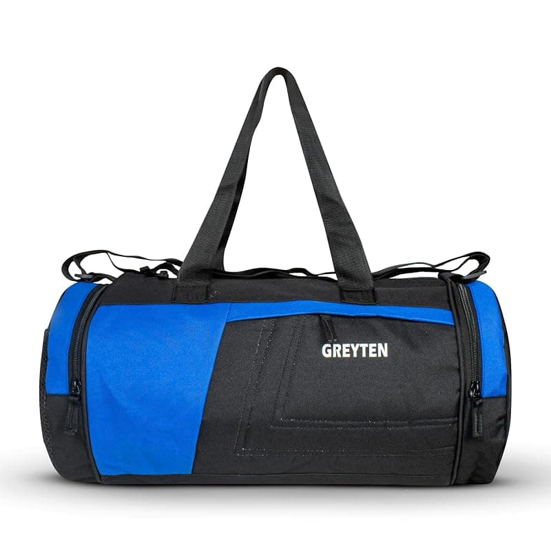 GREYTEN Gym Bag for Men &amp; Women, Duffel Bag for Sports, Gyms, Duffel Bag Gym Bag, Polyester Sports Duffle/Shoulder/Gym Bag for Tennis, Dance, Golf, Football, Crossfit &amp; Swimming (Black Blue)