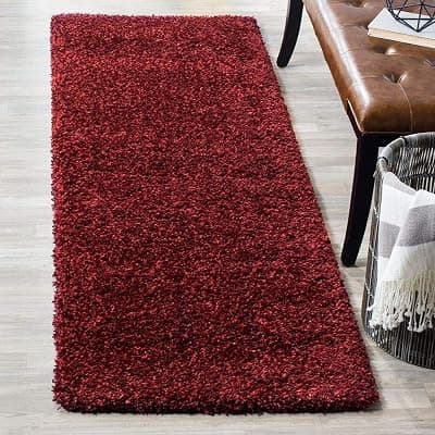 Anti Slip Plain Shaggy Fluffy Fur Bedside Runner Rug, Carpet for Living Room, Floor Mat, Bedroom, Kitchen (Maroon, 2 x 6, Microfiber)