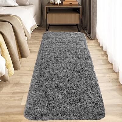 Luxury Shaggy Carpet Solid Plain Fluffy Fur Rectangular Rugs for Bedroom Living Room 2X6 Feet Microfiber &amp; Polyster Modern Interior Floor Mat Dark Grey