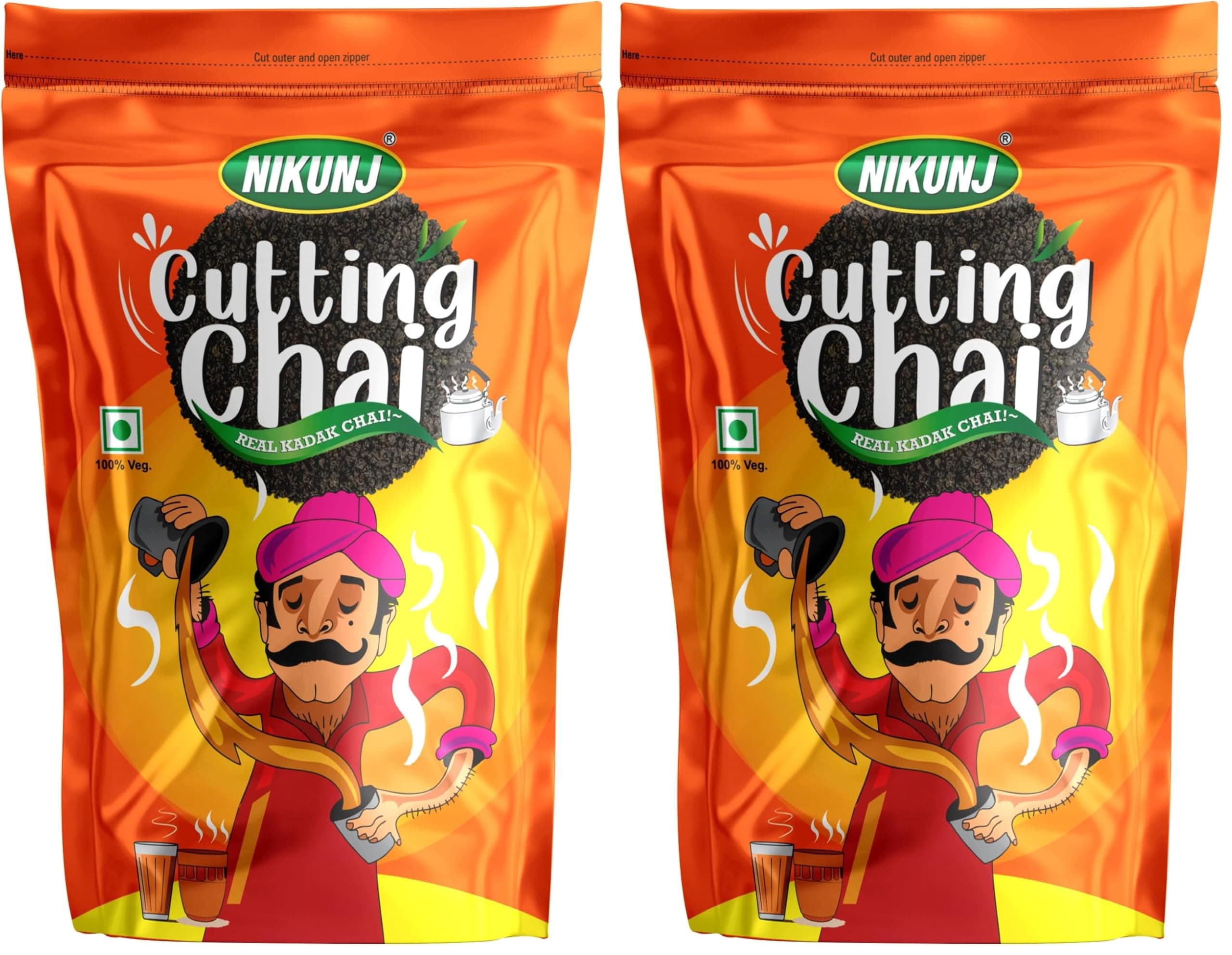 NIKUNJ Cutting Chai, 1kg | Real Kadak Chai | Black Tea | Strong Blend - Rich Taste, basil (Pack of 2)