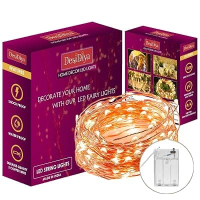Desidiya 3AA Battery Powered Copper String Decorative LED Fairy Lights Warm White, 10 Meters, 100 LED's (Pack of 1)
