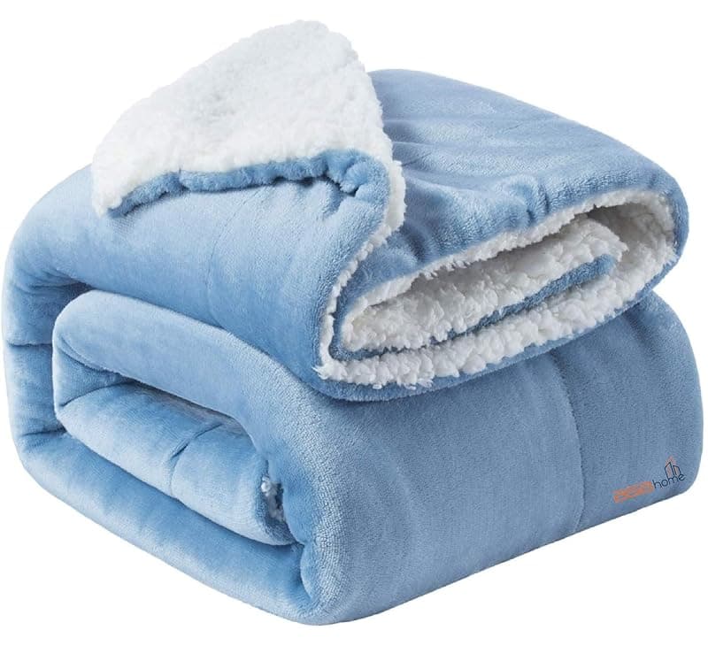 BSB HOME Polyester Micromink Summer AC Blanket Sherpa Super Soft Flannel Solid/Plain Dohar/Comforter, Sky Blue, Size 220 x 228 Cms (Approx 7.4 x 7 ft) (Double)
