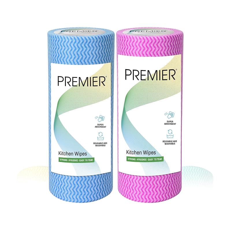 Premier Reusable &amp; Washable Kitchen Towel Wipes (160 Sheets) | 80 Pulls (Pack of 2) | Size - 21 x 21cms| Non Woven Kitchen Tissue Roll, Multi-Purpose, Super Absorbent, Washable Cleaning Wipes