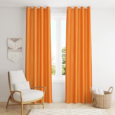 Premium Long Crush Solid Semi-Sheer Curtains for Long Door- 9 Feet (Pack of 2) Orange