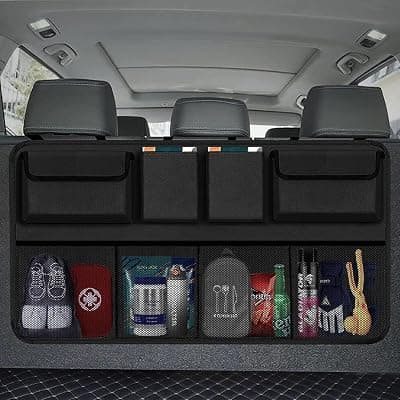 Car Back Seat Organizer with Multiple Pockets, Adjustable Straps and Mesh Storage, Black