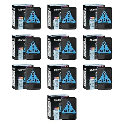 Sturlite SKYCON 6Amps 3 Pin Plug| Universal AC Travel Adapter| ABS Strong Body Socket - (Black) (Pack of 10)