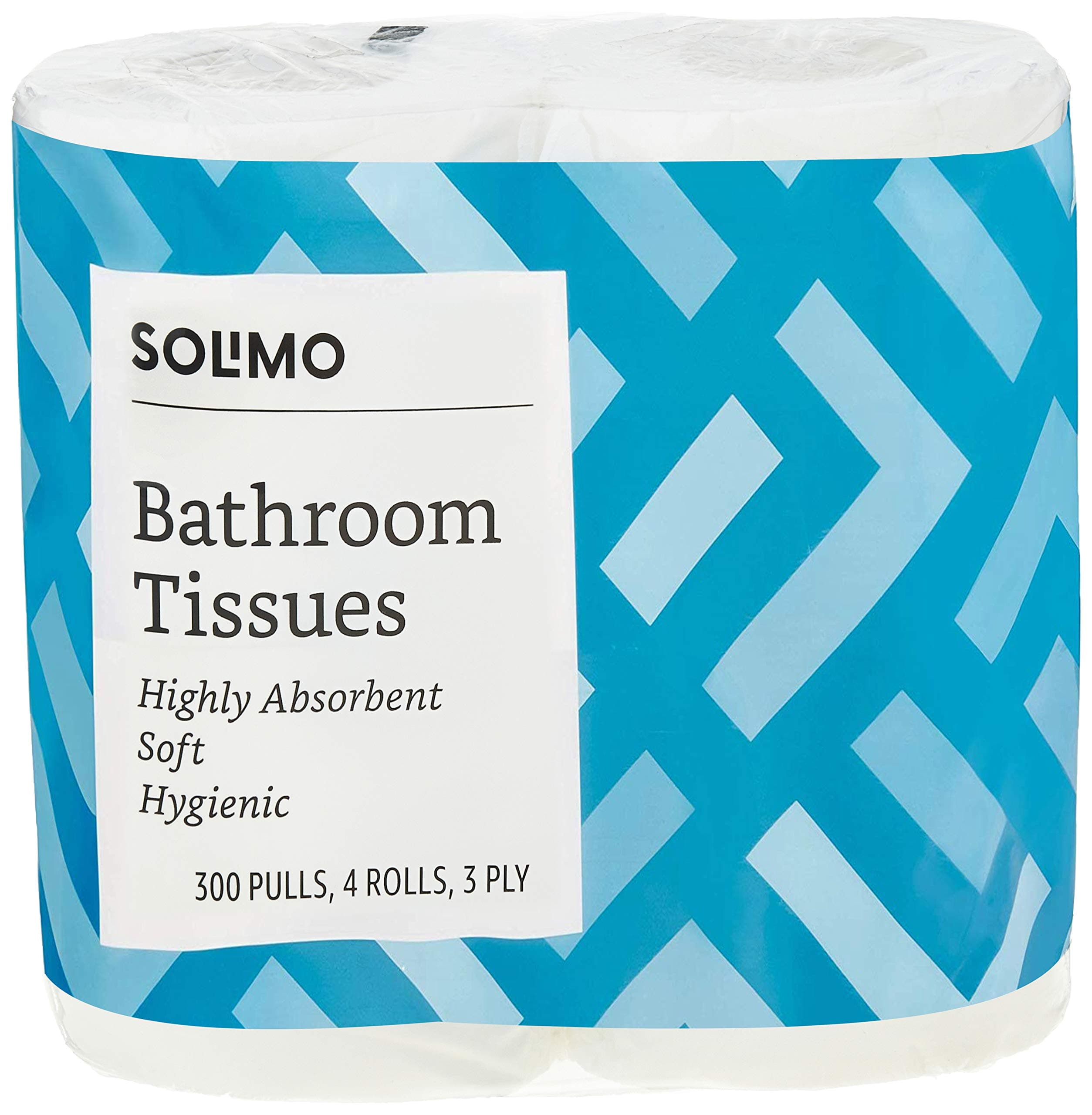 Amazon Brand - Solimo 3 Ply Toilet Paper Roll | 1200 Pulls | 300 Pulls X 4 Rolls | Soft And Highly Absorbent | 100% Natural Virgin Cellulose Fiber