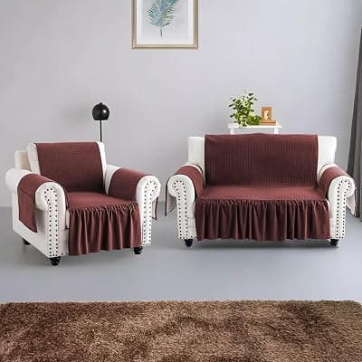 Kuber Industries Soft Velvet Quilted 2 + 1 Seater Sofa Cover with Pocket Arms | Sofa Protector Cover | Sofa Slipcover Set | Non-Slip Couch Cover for Living Room | Frill - Maroon
