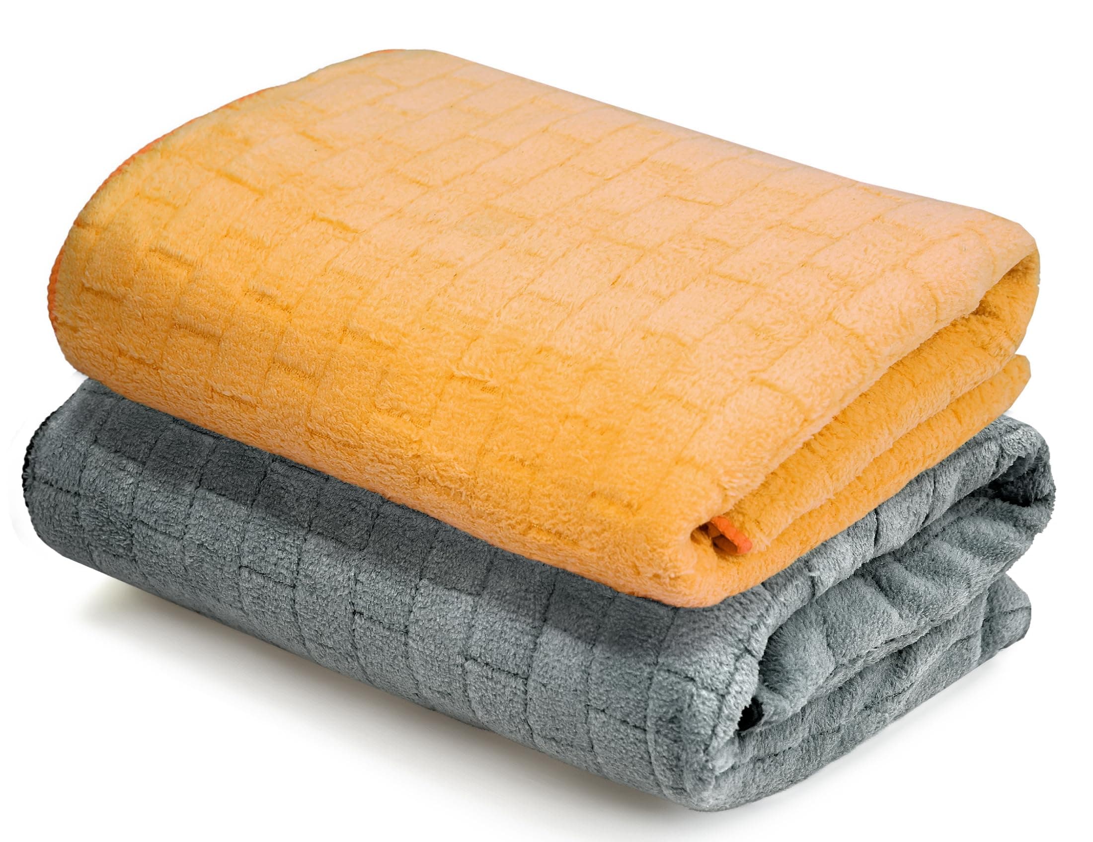 Cortina Solid Towels for Bath Set of 2 (70 x 140 cm) 300 GSM Microfiber Bath Towels, Ultra Soft, Highly Absorbent & Quick Dry for Gym, Beach & Bathroom Towels for Men, Women & Kids (Yellow/Grey)