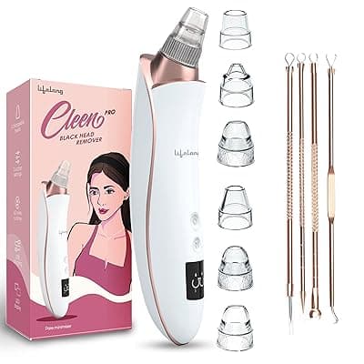 Lifelong Cleen Pro 6-in-1 Blackhead Remover & Suction Device |Deep Cleaning Facial Pore Cleaner for Women & Men with Skin Tightening, LED Display, USB Recharge, 6 Attachments & Set of 4 Blackhead Pins