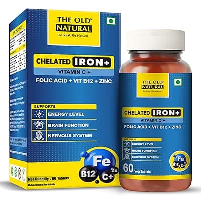 Chelated Iron Supplement with Vitamin C, Folic Acid, B12 &amp; Zinc | 60 Veg Tablets for Daily Nutritional Support