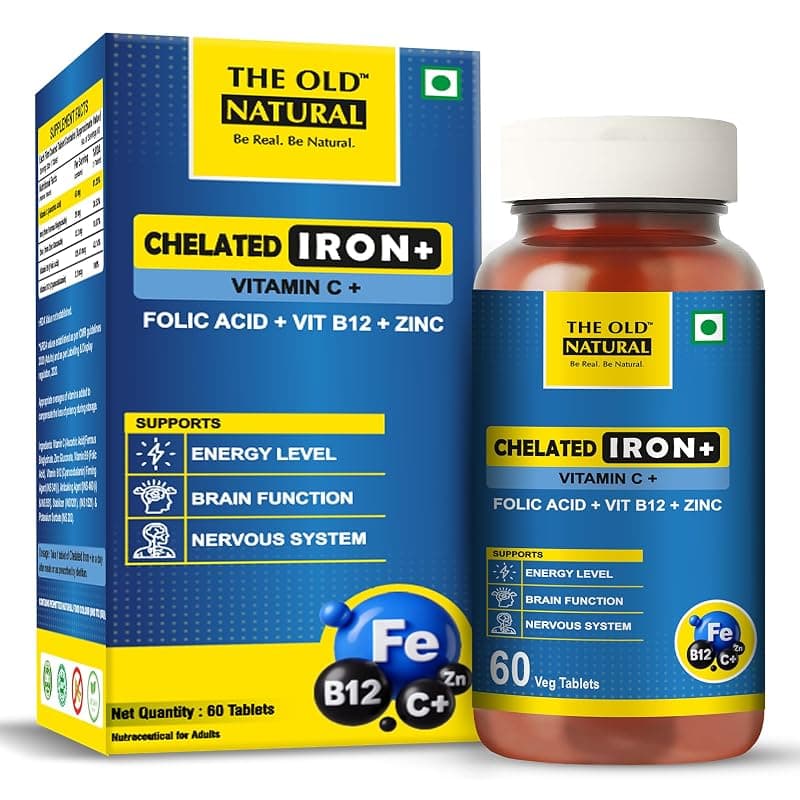 Chelated Iron Supplement with Vitamin C, Folic Acid, B12 &amp; Zinc | 60 Veg Tablets for Daily Nutritional Support