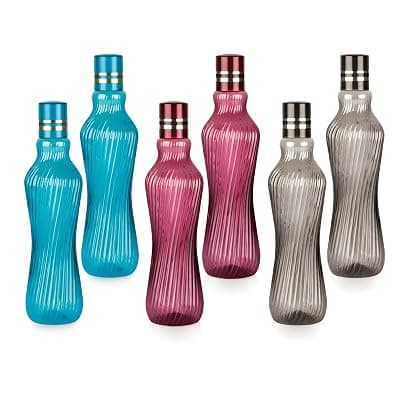 Unbreakable Plastic Water Bottle I Leak Proof I BPA Free Food Grade Fridge Water Bottle I Ideal for Gym, Office, Home, Travel, College, Easy to Clean, 1 Litre Each, Set of 6, Assorted