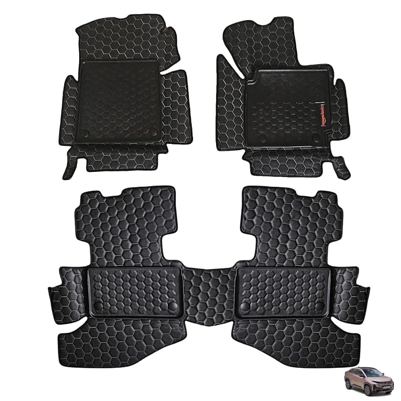 Amazon Basics 8D Premium Car Floor Mats for Tata Curvv (All Variants | MT/at | 2024 & Older) | Custom Fit | Waterproof| TPE | Black