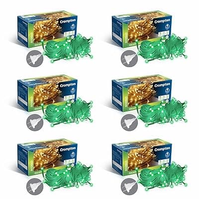 Crompton Galaxy Pixel Light | Festive Ladi Lights | 10 Meter | 48 LEDs | Green | Pack of 6 | Direct 2-pin Plug | BIS Safe Wire | for Home Decoration, Diwali, Festival, Birthday, Marriage