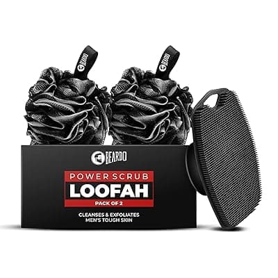 Beardo Power Scrub Loofah & Silicone Body Scrubber for Men | Deep Exfoliation, Dead Skin Removal & Full Body Cleansing | Bath Brush for Men with Soft, Durable Bristles - Set of 2