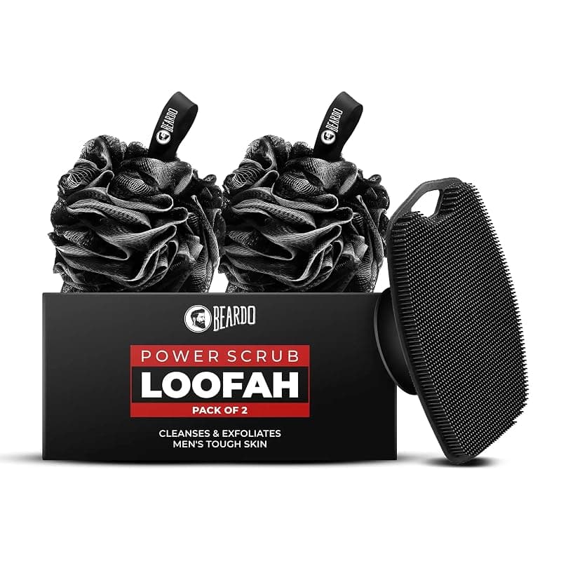 Beardo Power Scrub Loofah & Silicone Body Scrubber for Men | Deep Exfoliation, Dead Skin Removal & Full Body Cleansing | Bath Brush for Men with Soft, Durable Bristles - Set of 2