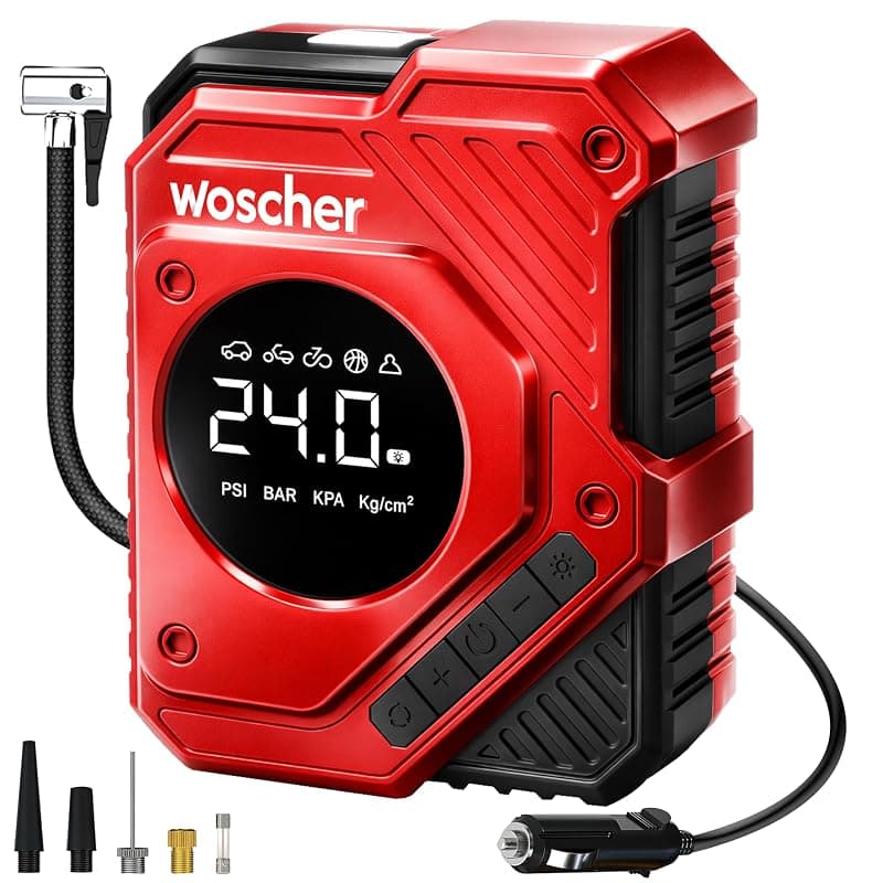Woscherr Tornado Digital Tyre Inflator for Car and Bike, Air Pump for Car Tyre, 150 PSI 12V DC Car Inflator with Digital Pressure Gauge, LED Light | Tyre Inflator Kit | 1+1 Year Warranty