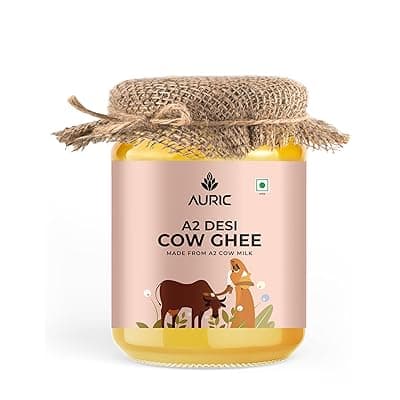 Auric A2 Bilona Desi Cow Ghee 500 ml - Pure Brijwasi Ghee - Bilona Curd Churned - Lab Tested - Perfect Aroma &amp; Danedar Ghee - Grass Fed