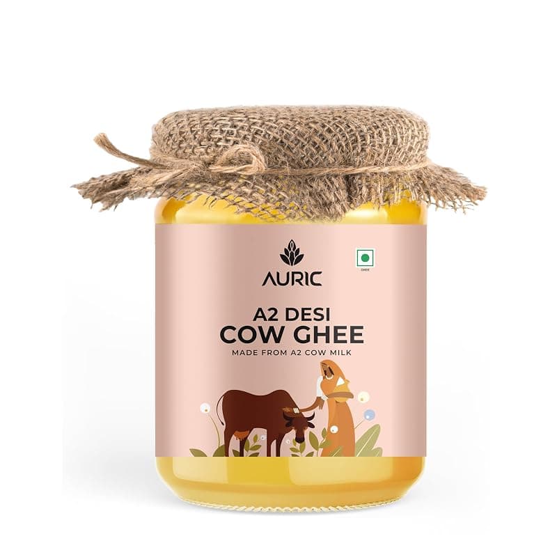 Auric A2 Bilona Desi Cow Ghee 500 ml - Pure Brijwasi Ghee - Bilona Curd Churned - Lab Tested - Perfect Aroma &amp; Danedar Ghee - Grass Fed