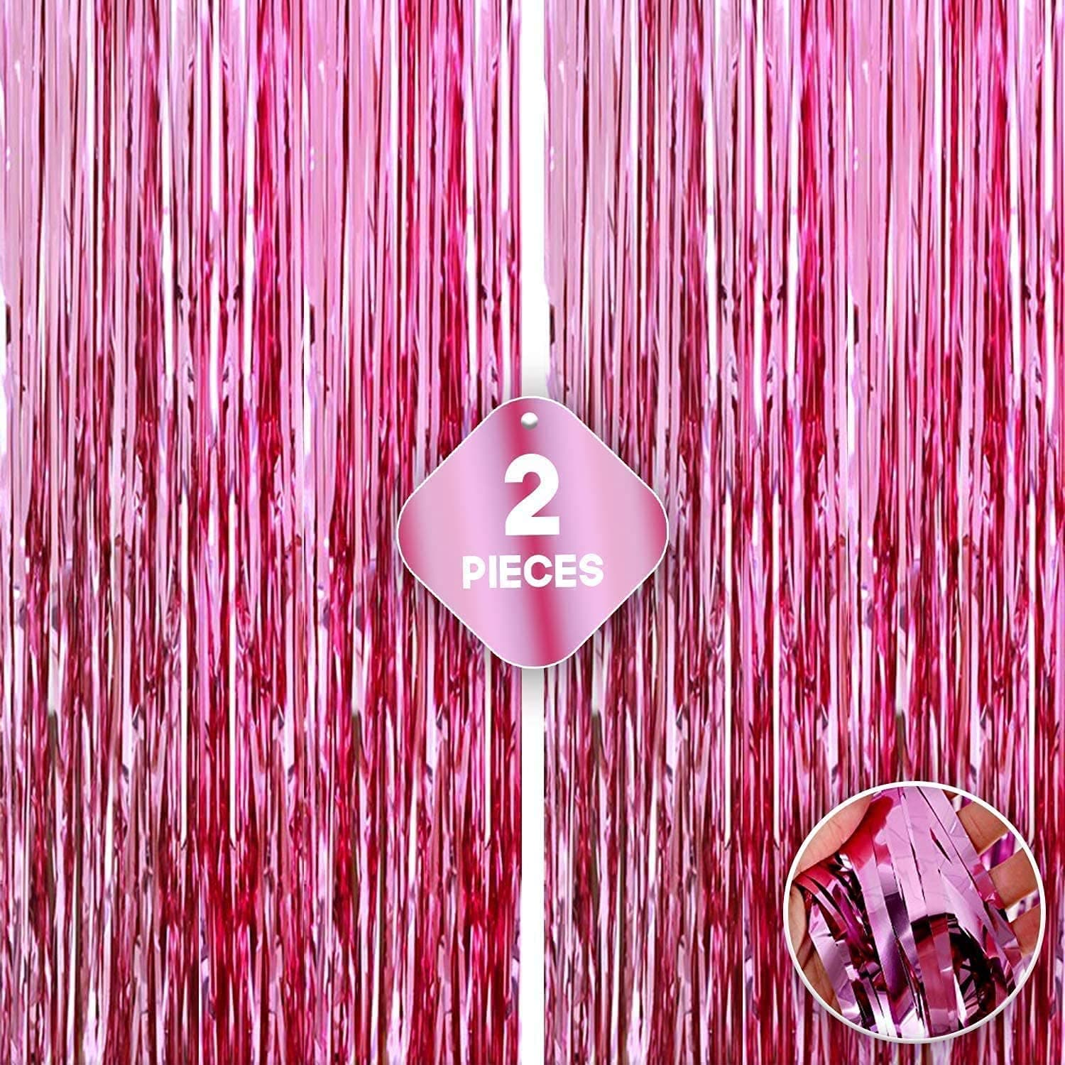Crackles Metallic Fringe Pink Curtains Large Size 3 ft x 6 ft for Birthday, Anniversaries, Graduation, Retirement, Baby Shower, New Year Decoration- Pack of 2