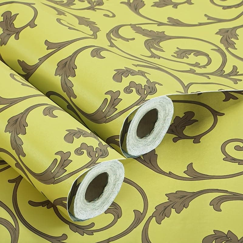 Kuber Industries 2 Pcs PVC 10Mtr Waterproof Self Adhesive Wallpaper for Wall, Bedroom &amp; Living Room | Interior and Exterior Wallpaper for Almirah | Leaf Print - Yellow