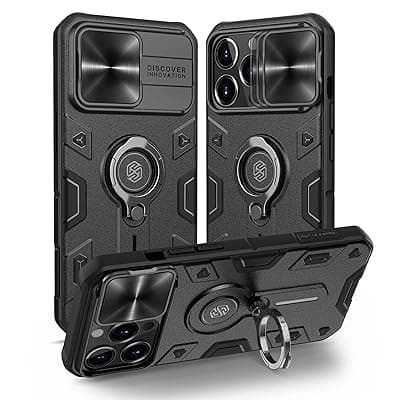 Nillkin Compatible for iPhone 13 Pro Case, CamShield Armor Case with Slide Camera Cover, PC &amp; TPU Impact-Resistant Bumpers Case with Ring Kickstand for iPhone 13 Pro 6.1 inch (2021) (Black)