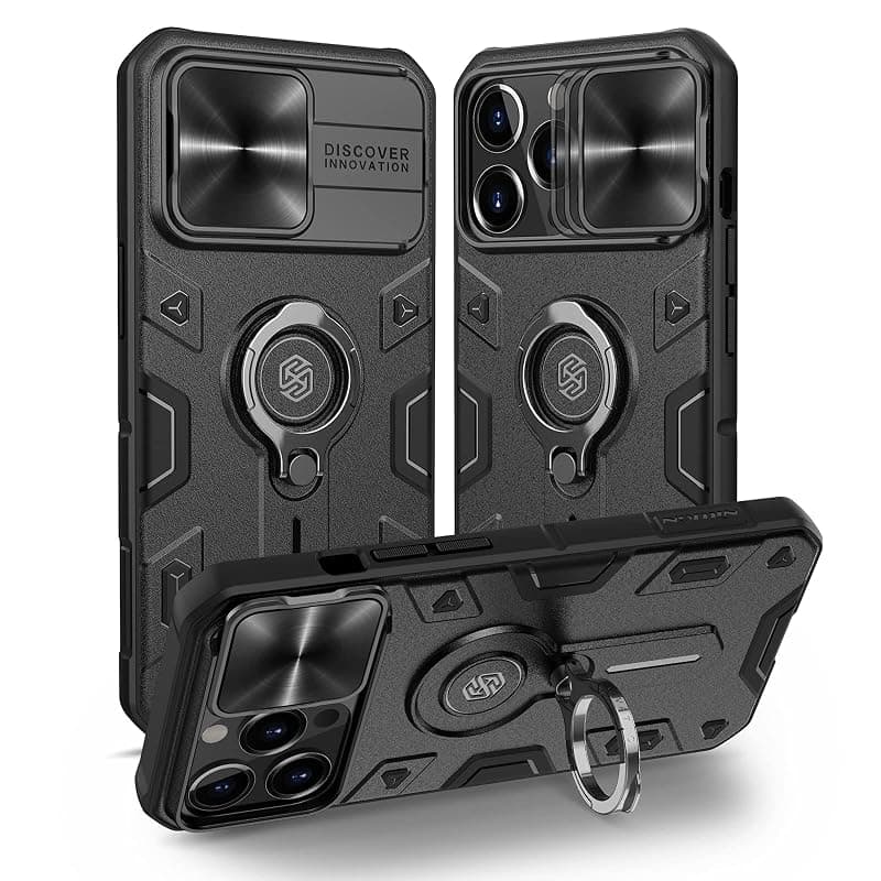 Nillkin Compatible for iPhone 13 Pro Case, CamShield Armor Case with Slide Camera Cover, PC &amp; TPU Impact-Resistant Bumpers Case with Ring Kickstand for iPhone 13 Pro 6.1 inch (2021) (Black)