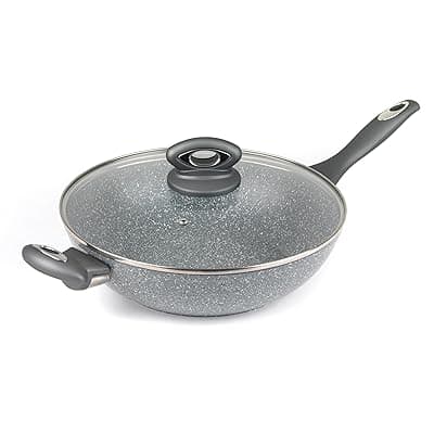 Grey: Salter BW02772G Marble Collection Forged Aluminium Non Stick Wok, 28 cm, Grey