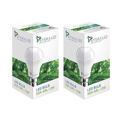 Syska Ssk-Srl-12W Base B22 12-Watt Led Bulb (Pack Of 2, Cool Day Light, Medium,B22D)