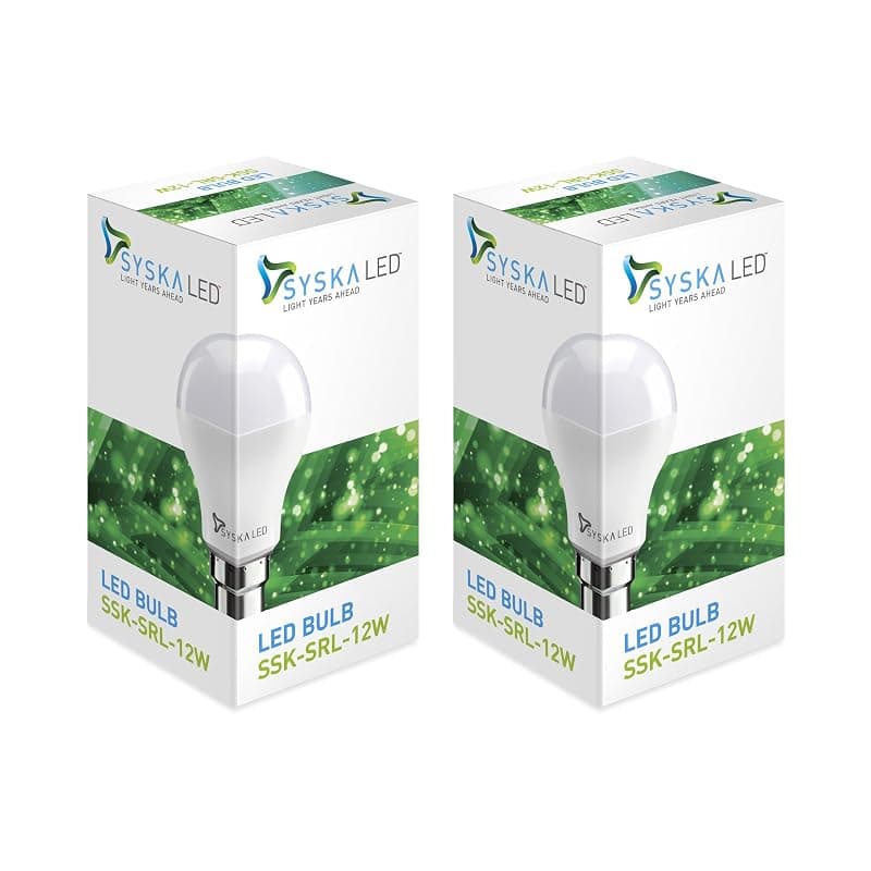 Syska Ssk-Srl-12W Base B22 12-Watt Led Bulb (Pack Of 2, Cool Day Light, Medium,B22D)