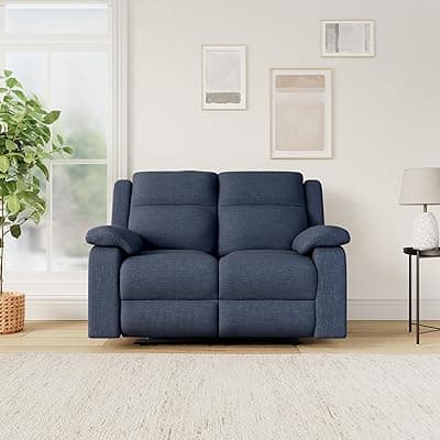 Amazon Brand - Solimo Kalvian Manual 2 Seater Fabric Recliner (Blue)