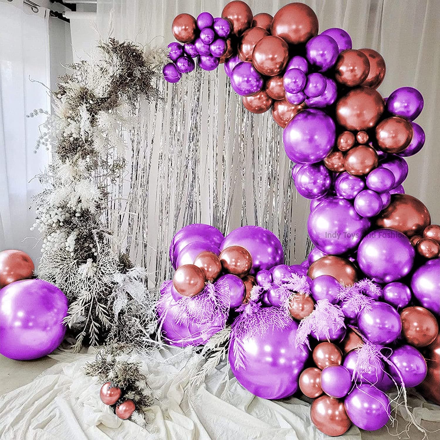Just Party 25Pcs Rose Gold & 25Pcs Purple Metallic Chrome Balloons with Shiny Surface For Birthdays/Anniversary/Engagement/Baby Shower/bachelorette Party Decorations (Pack of 50)