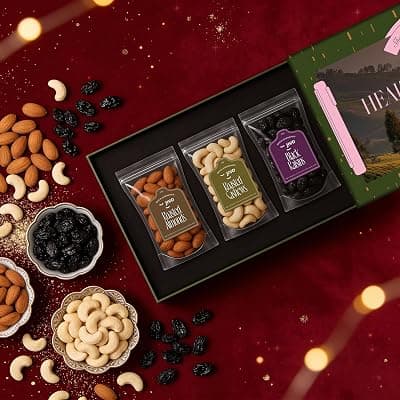 Jivo Dry Fruits Gift Box | Roasted Cashews, Roasted Almonds with Black Raisins | Gift Hamper for Festivals, Family, Friends &amp; Corporate Gifting.