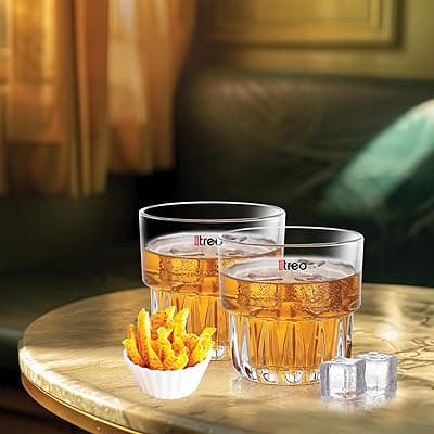 Treo by Milton Empress Whiskey Glass Set of 6, 255 ml Each I Crystal Clear Glass I Classic Design I Tumbler for Whiskey, Bourbon, Scotch &amp; Cocktails
