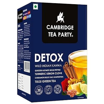 Cambridge Tea Party Detox 30 Tea Bags,Desi Kahwa,Turmeric Ginger Rose Lemon Clove Rock Salt Tulsi Green Tea (Immunity Booster with Natural Vitamins,Cleanse,Cold Relief,Weight Loss,Slim,Digestion)