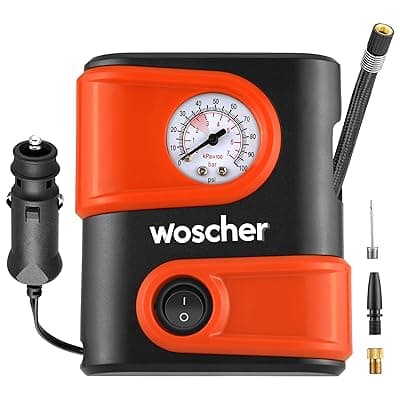Woscher AirLite Tyre Inflator for Car and Bike, Air Pump for Car Tyre, 110 PSI Car Tyre Inflator Pump, Portable 12V DC Kit with Analog Gauge, LED Light & 2 Year Warranty