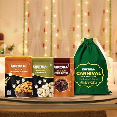 Khetika Carnival Festive Combo, Dry Fruits Gift Potli 800g | Almond. Cashews, &amp; Dates | Premium Dry Fruit Festive Gifting