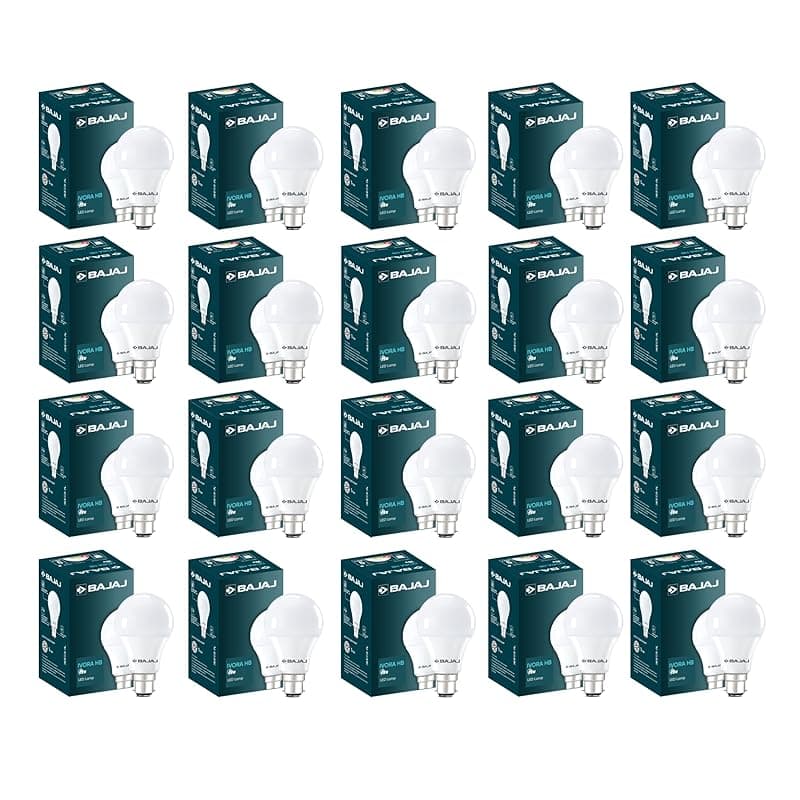 Bajaj Ivora HB LED Lamp 9W CDL Cool Daylight | Energy Efficient | Environment Friendly | Ir, Uv Free | 3.5 Kv Surge Protection | LED B22 Bulb For Home | (Pack Of 20) | 1 Yr Warranty