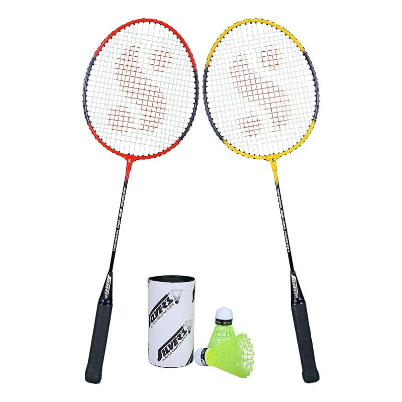 Silver's SB-100 Combo-5 (2 Badminton Rackets + 2 Pcs Plastic Shuttle) Red-Yellow