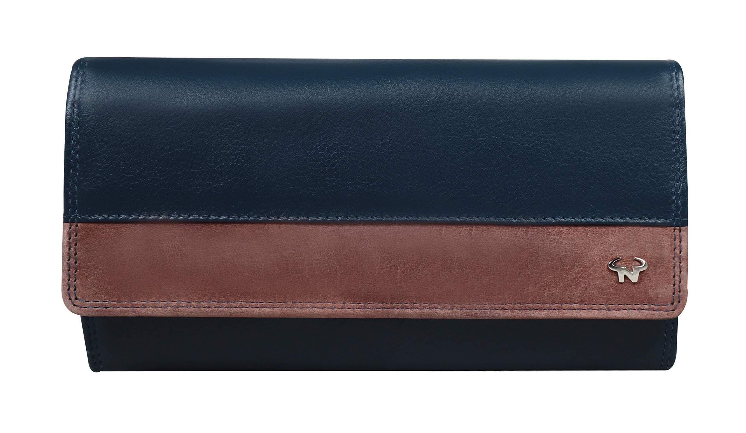 Calfnero Women's Genuine Leather Wallet-Long Purse Wallet with Multiple Card Slots, Zip Pocket and Note Compartment (Blue)