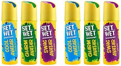 SET WET Deodorant Spray Perfume Cool, Charm &amp; Swag Avatar for men, 150ml (Pack of 6)