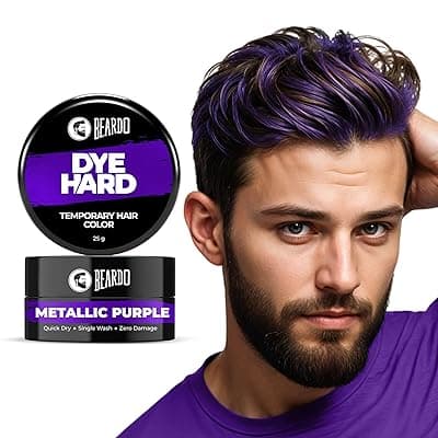 Beardo Dye Hard Temporary Hair Color - Metalic Purple, 25g | Temporary 1-Day 1-Wash | DIY Instant Hair Color Makeup for Men | No Bleach | No Ammonia | No Damage