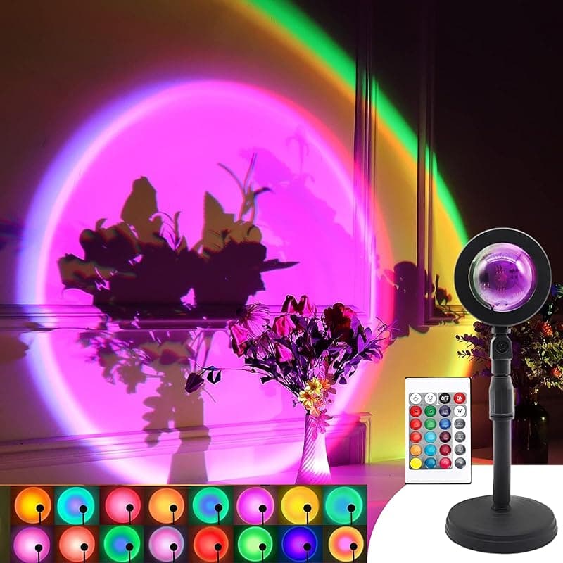 Sunset Lamp Projector 16 Color LED Light Desk Lamp Rainbow Night Light 360° Rotation Romantic Mood Sunlight for Bedroom, Party, Photography with Remote