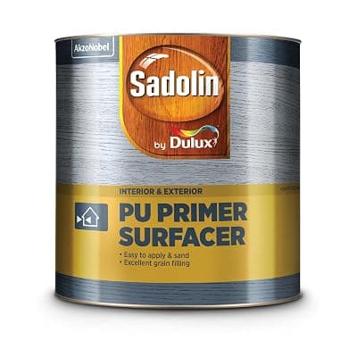 Dulux Sadolin PU Primer Surfacer with Opaque Finish for White Top coats | Excellent resistance to scratches, stains, and cracks | 4 Litres